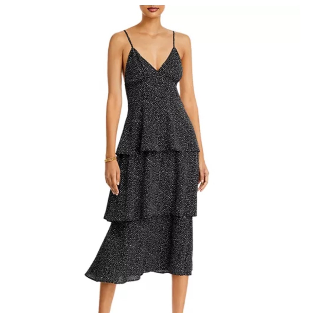 Aqua Womens Tiered Calf Summer Midi Dress Color Black Size M